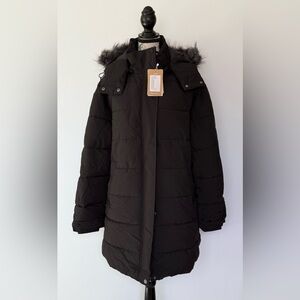 Women's Long Hooded Winter Puffer Coat / Jacket Black Size 2XL New